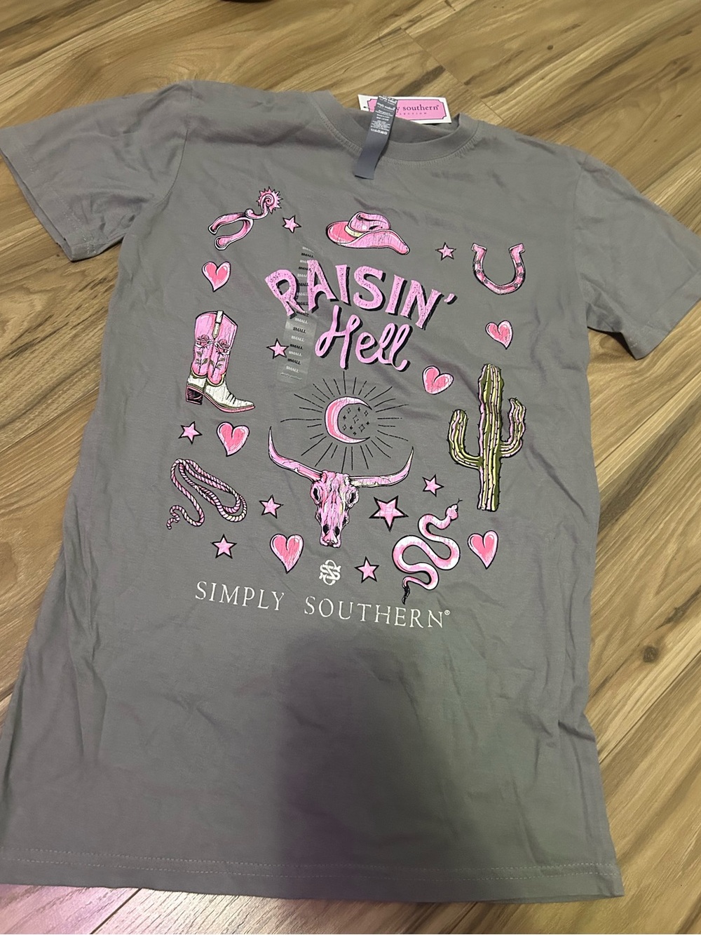 Simply Southern Gray Tee with Pink Western Graphic